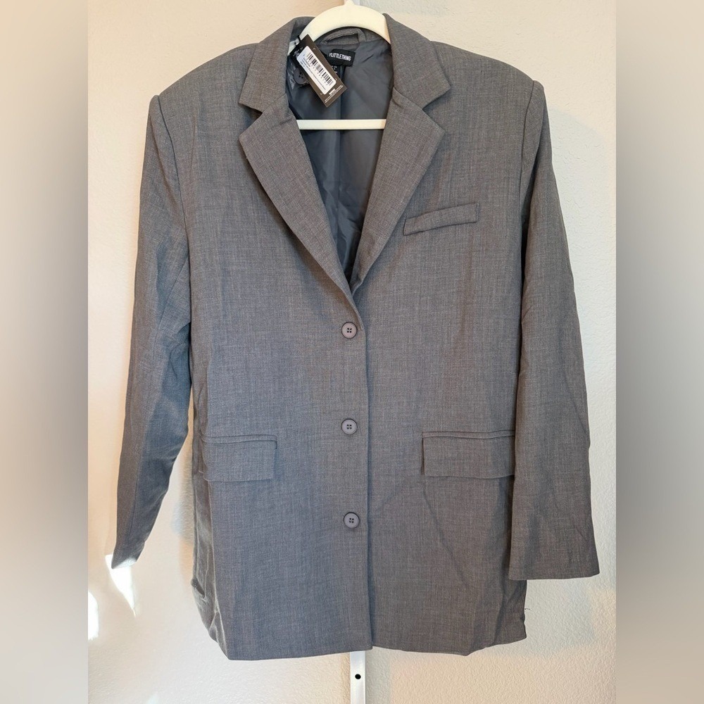 PrettyLittleThing Grey Oversized Blazer Jacket Size 6 New With Tags Professional - Picture 2 of 5